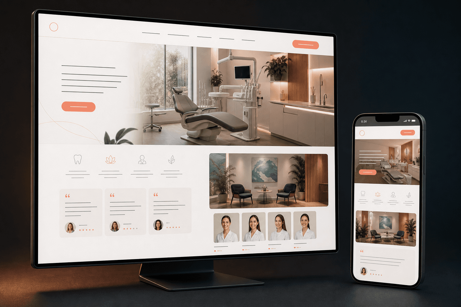 Responsive wellness studio website concept on desktop and mobile screens